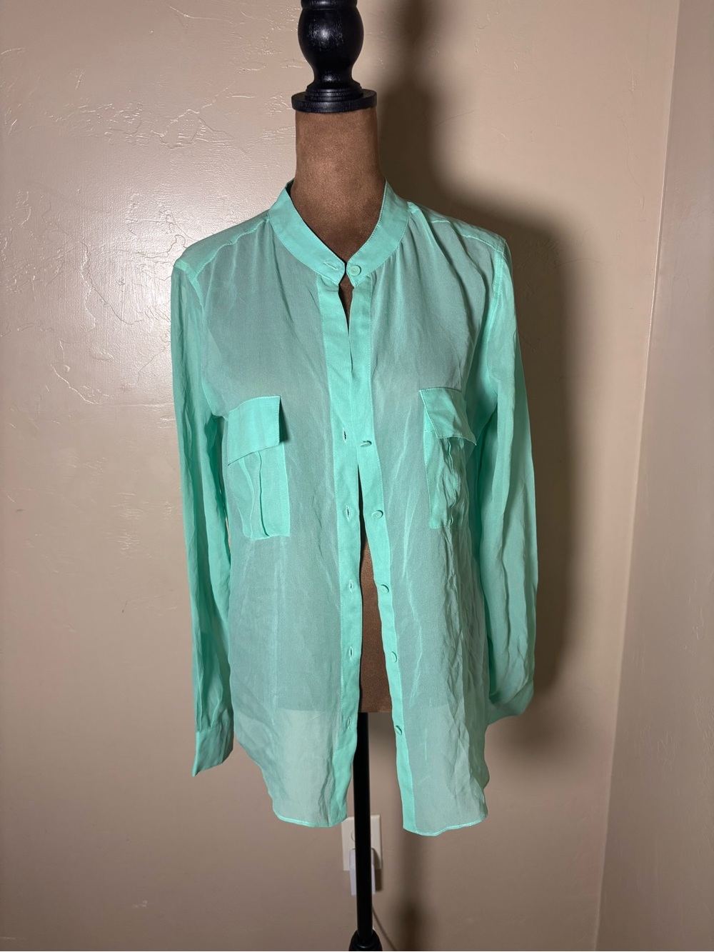 Erin Fetherston sheer Mint Green Women's Button-Down Shirt 100% silk